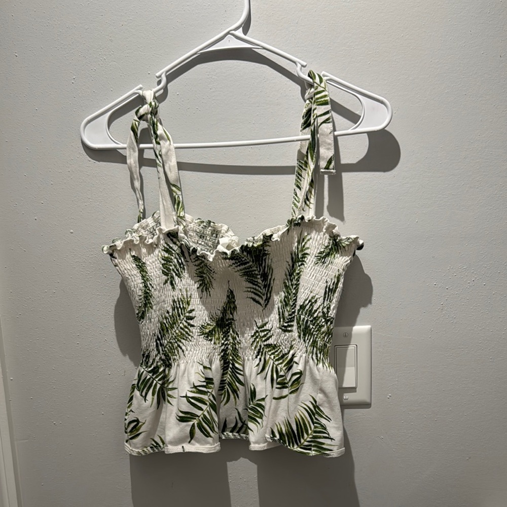 H&M White and Green Smocked Tank Top
